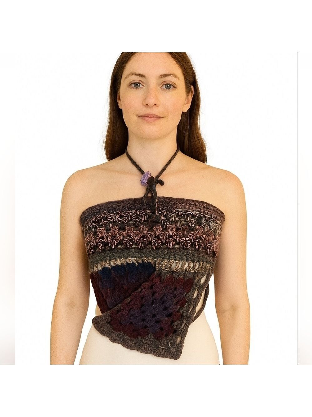 Handmade 4-way Crochet Halter Top Granny Square Purple
